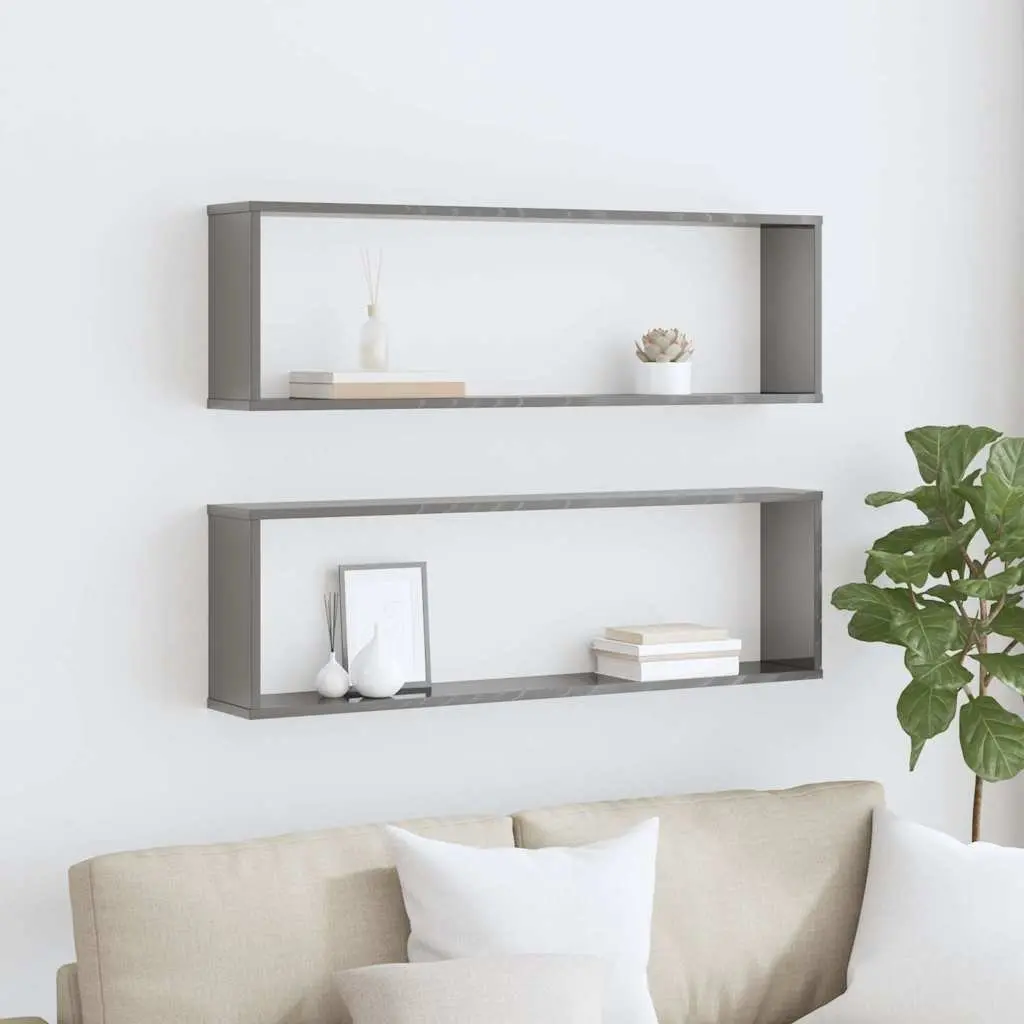 Wall Cube Shelves Display Storage 100x15x30 cm Grey 2 Piece