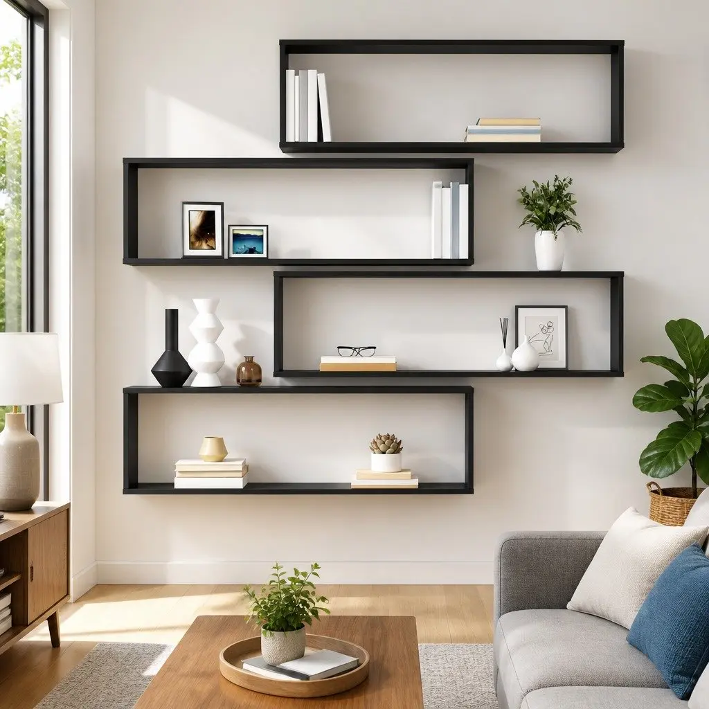 Wall Cube Shelves 4 pcs High Gloss Grey Floating Storage Display Organiser