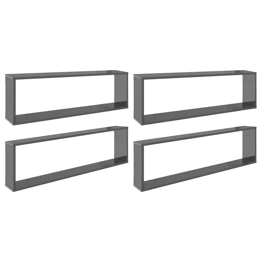Wall Cube Shelves 4 pcs High Gloss Grey Floating Storage Display Organiser