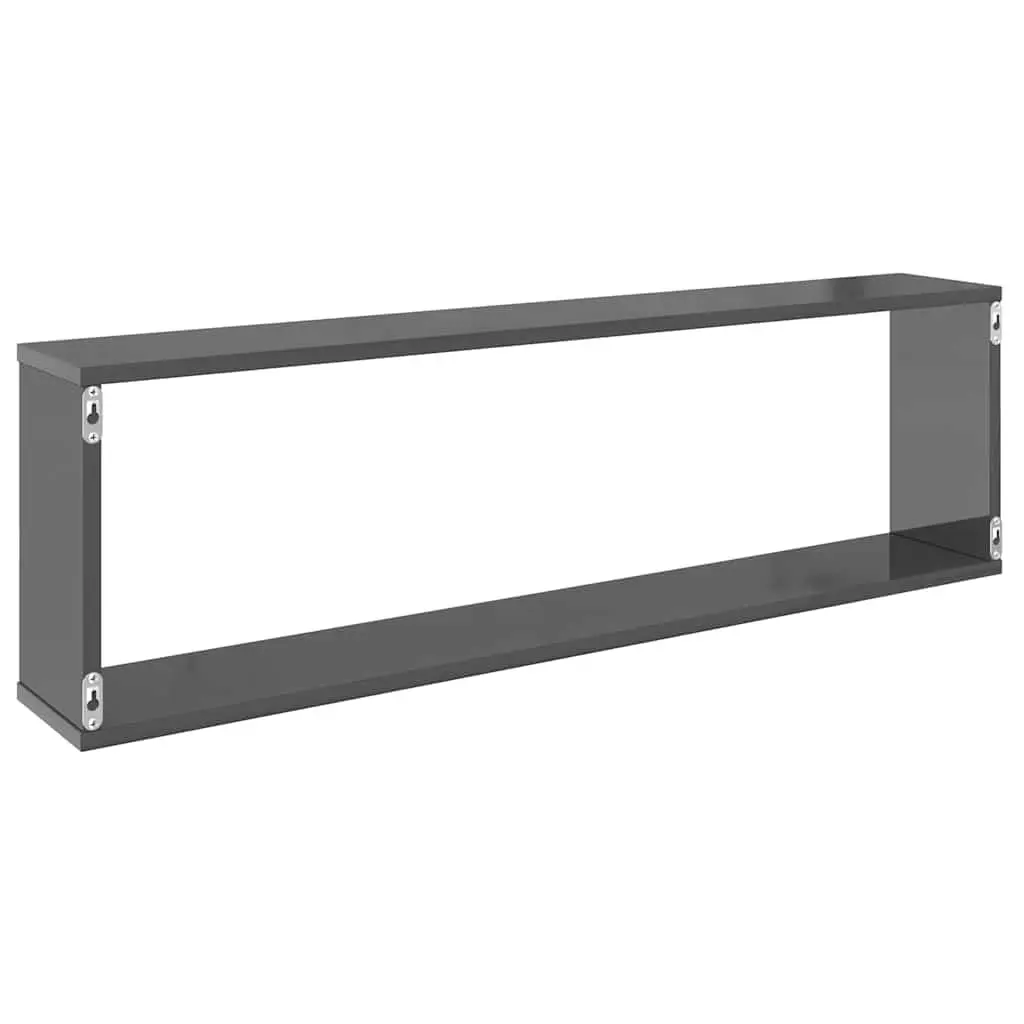 Wall Cube Shelves 4 pcs High Gloss Grey Floating Storage Display Organiser