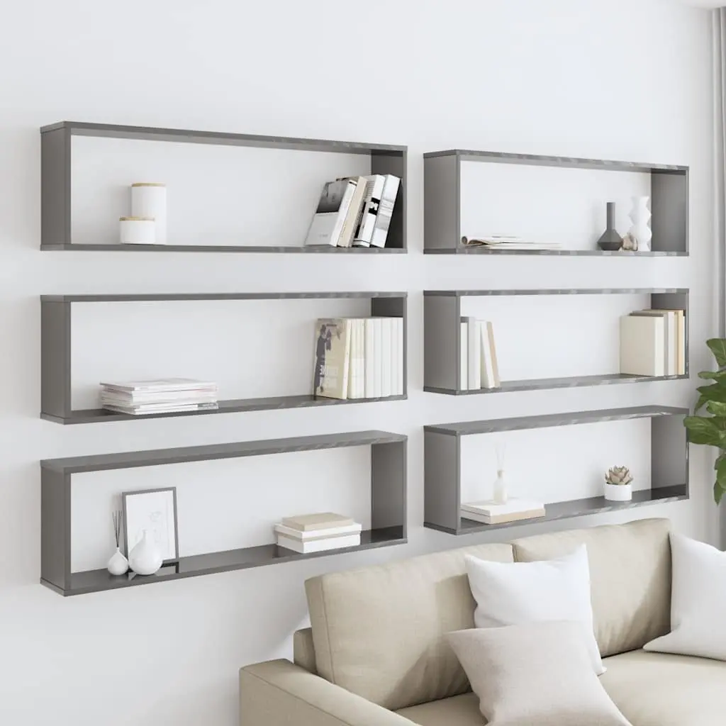 Wall Cube Shelves 6 Pieces Grey Floating Display Storage Shelving Set
