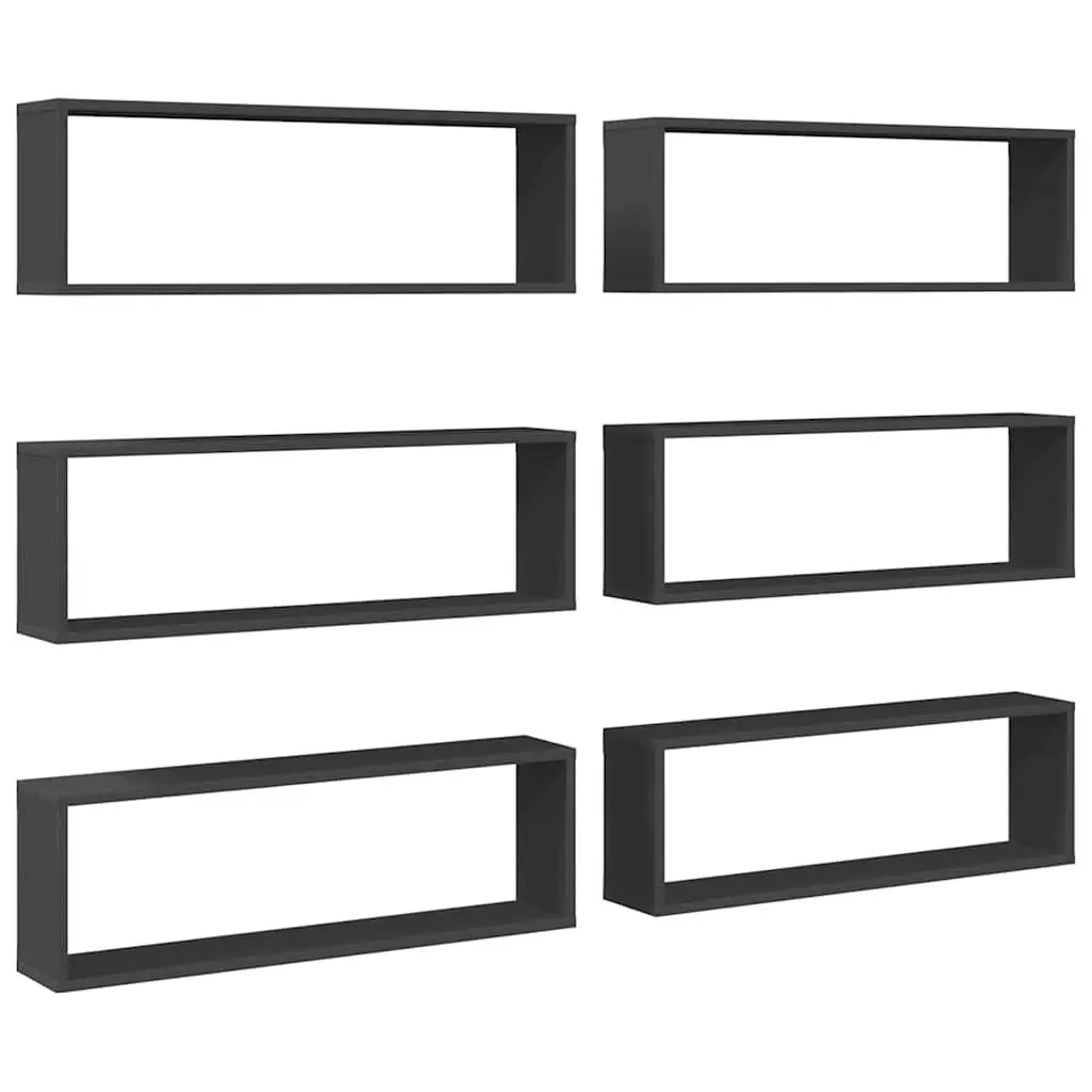 Wall Cube Shelves 6 Piece Set Grey Storage Display Floating Mounted Home Decor
