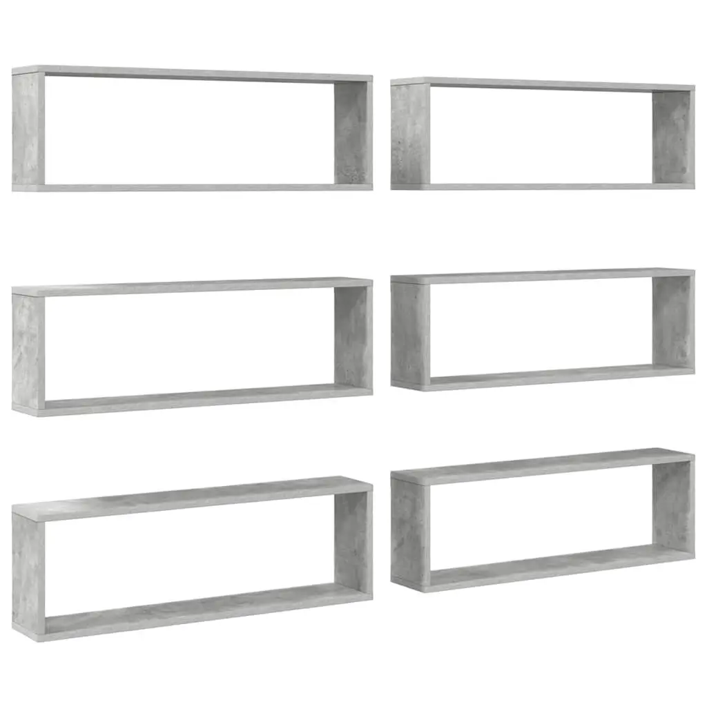Cube Shelves Set Grey Engineered Wood 6 Piece Wall Mounted Display Storage Unit