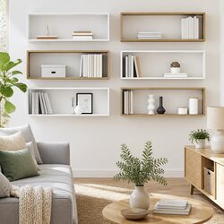 Value Set of 6 Wall Cube Shelves in White and Oak
