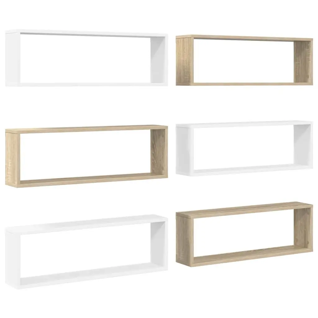 Wall Cube Shelves 6 Piece Set Storage Display Unit White Sonoma Oak
