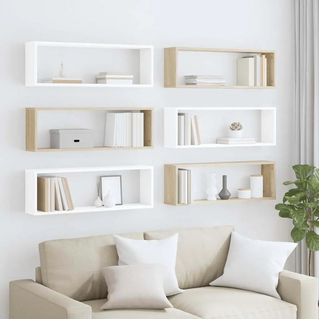 Wall Cube Shelves 6 Piece Set Storage Display Unit White Sonoma Oak