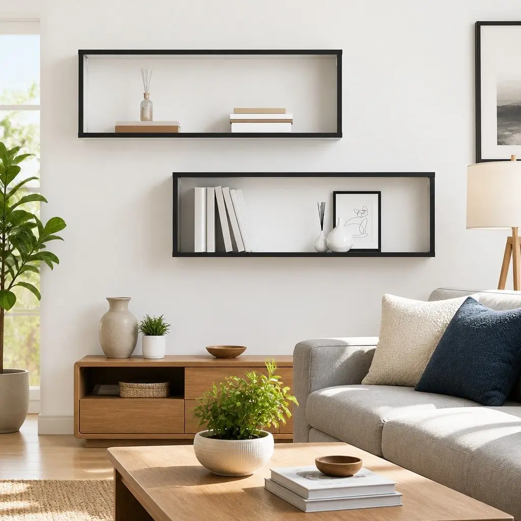 Wall Cube Shelves Display Storage 2 Piece Grey Floating Shelving Unit Home Decor