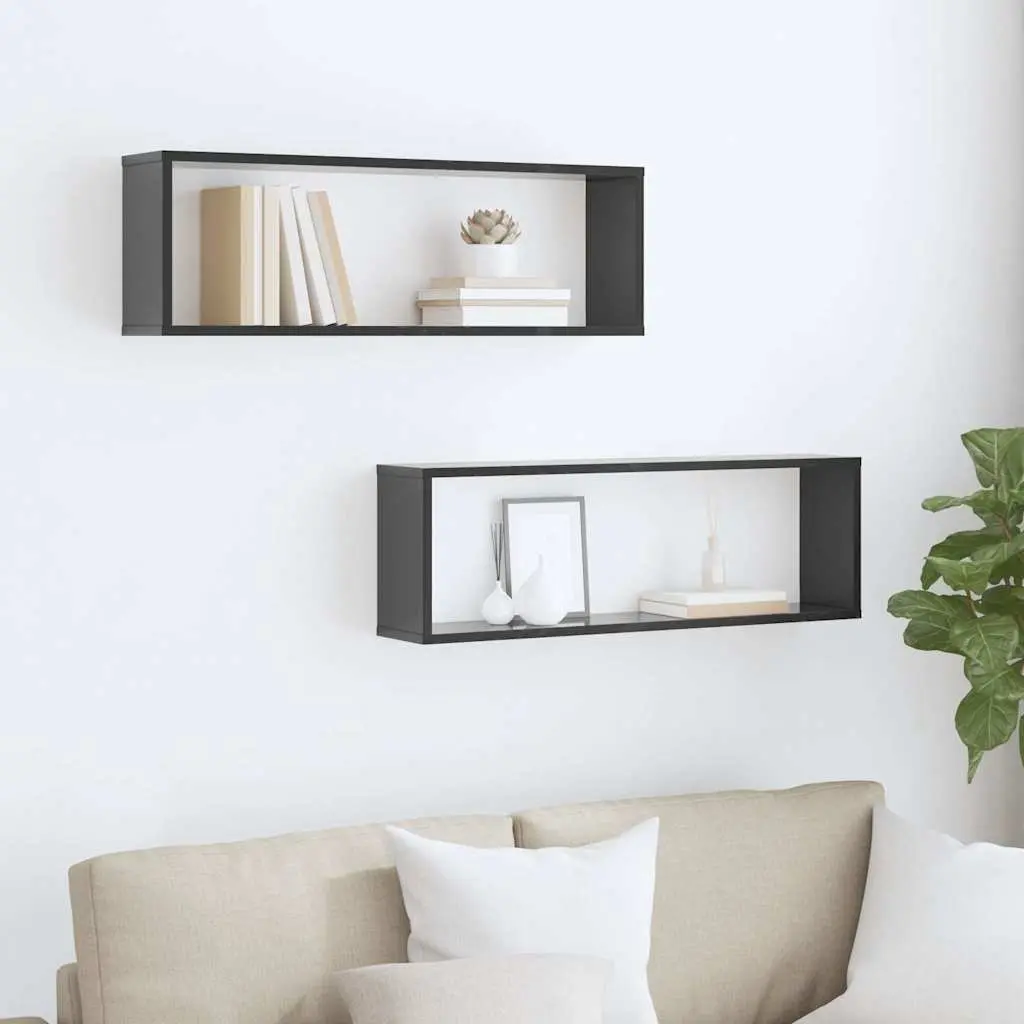 Wall Cube Shelves Display Storage 2 Piece Grey Floating Shelving Unit Home Decor