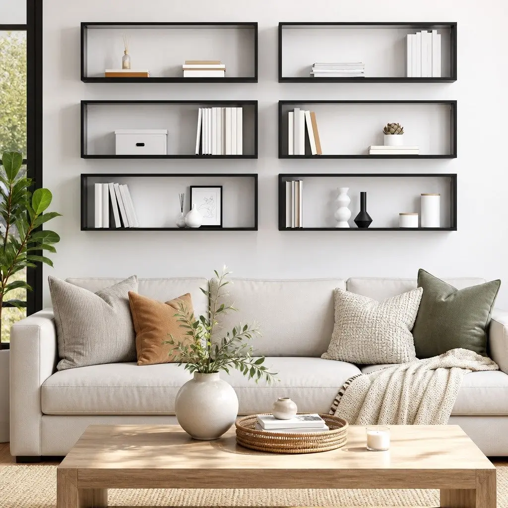 Wall Cube Shelves Set 6 Pieces Grey Storage Display Floating Shelving Unit