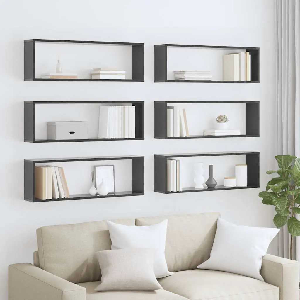 Wall Cube Shelves Set 6 Pieces Grey Storage Display Floating Shelving Unit