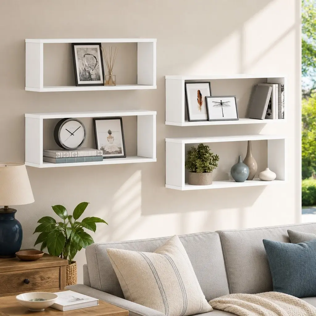 4-Piece White Wall Cube Shelves Set