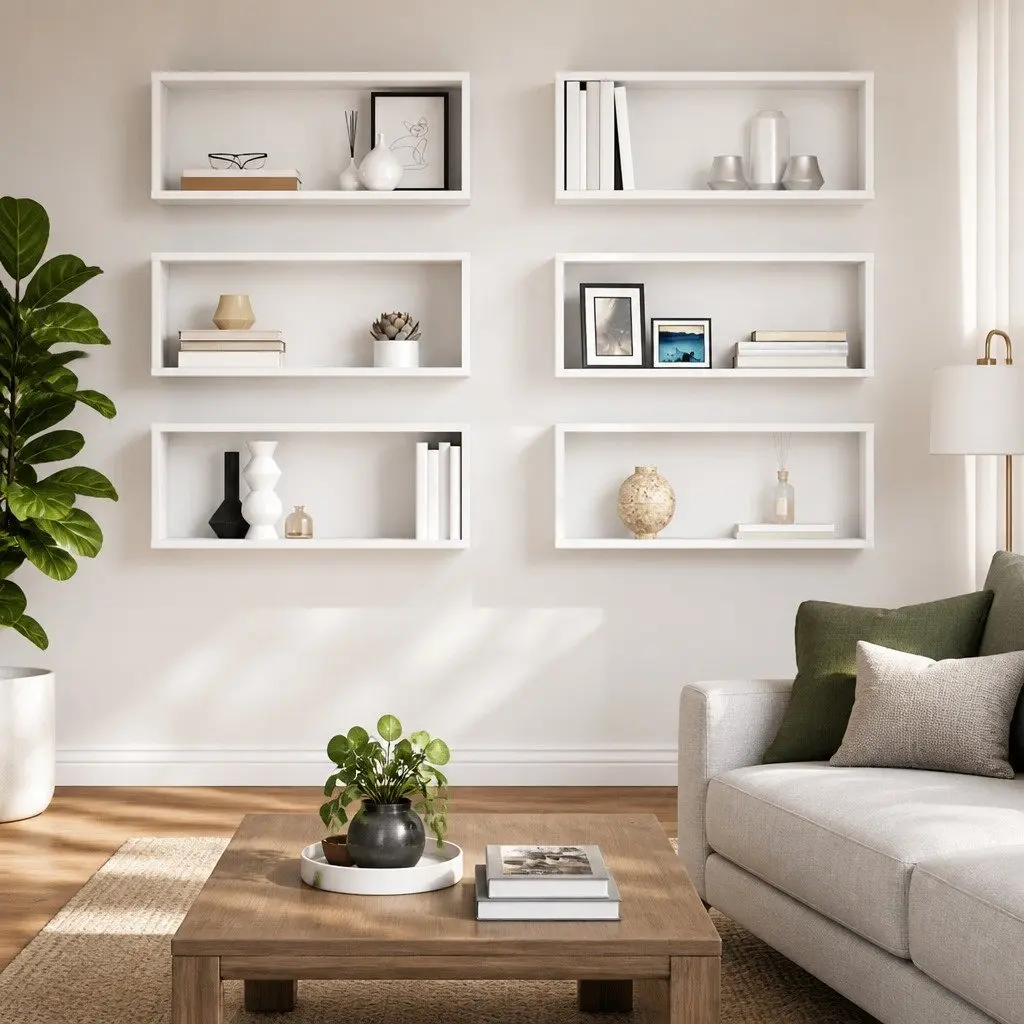 Wall Cube Shelves Storage Display 6 Piece Set White
