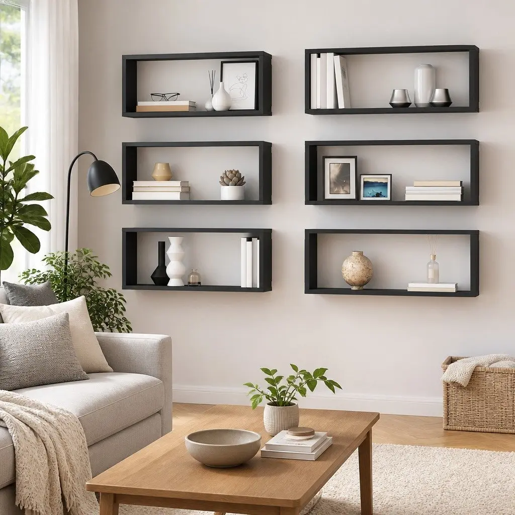 Wall Cube Shelves Storage Display Organizer 6 Piece Grey