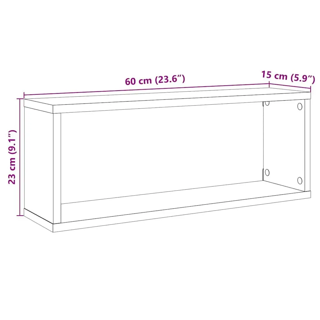 Wall Cube Shelves Storage Display Floating Shelving Unit 60 x 15 x 23 cm Sonoma Oak Set of 2