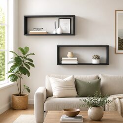 Practical Grey Floating Shelves for Home Use - Set of 2
