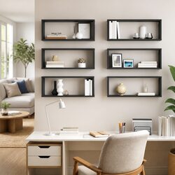 Wall Cube Shelves 6 Pieces Grey Storage Display Floating Shelving Set Decor