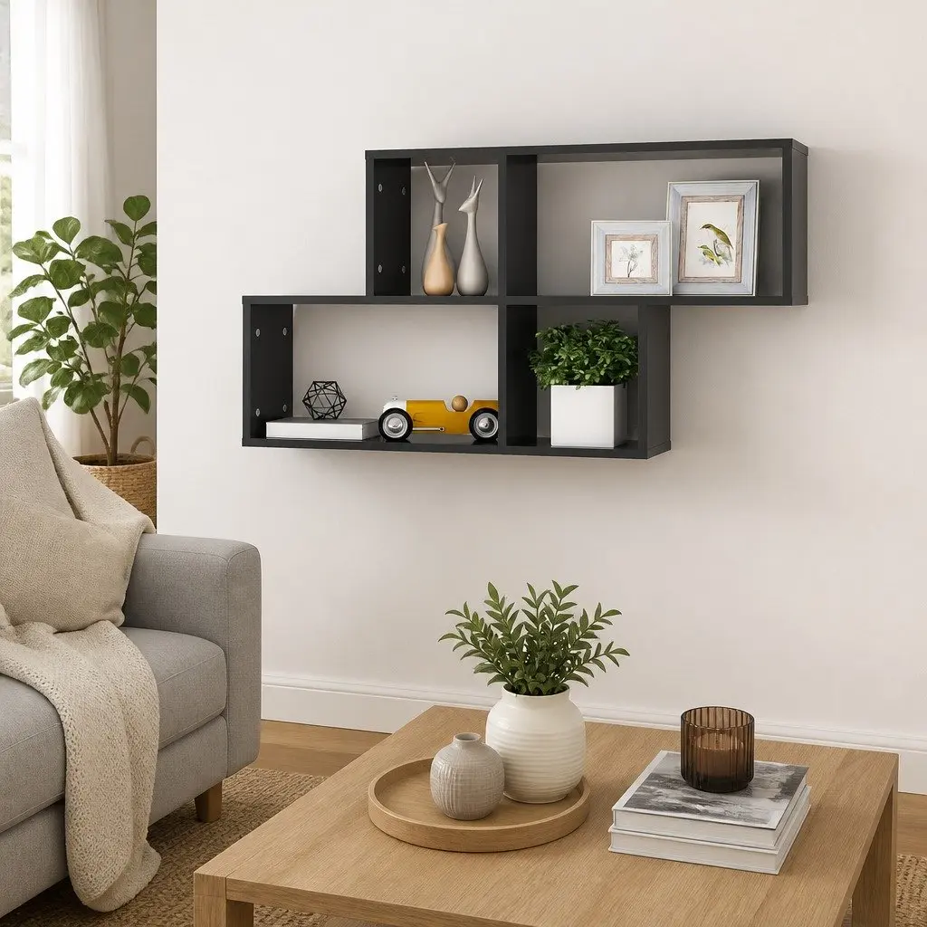 Floating Wall Shelf Grey Display Cube Storage Unit 100 x 18 x 53 cm