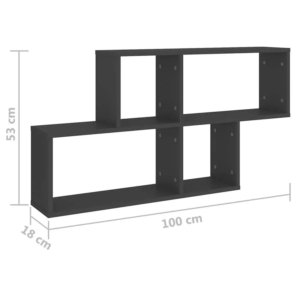Floating Wall Shelf Grey Display Cube Storage Unit 100 x 18 x 53 cm