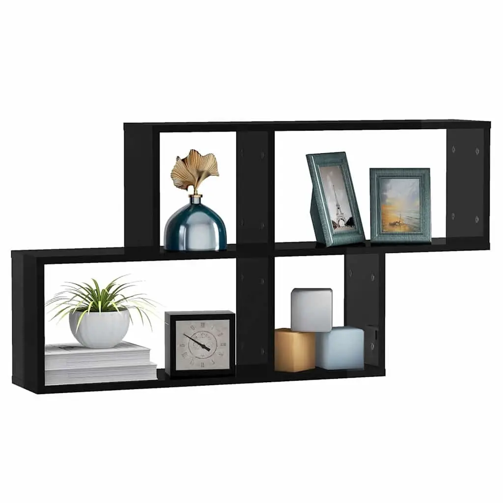 Wall Shelf Black High Gloss Display Cube Floating Storage Shelving Unit 100 x 18 x 53 cm