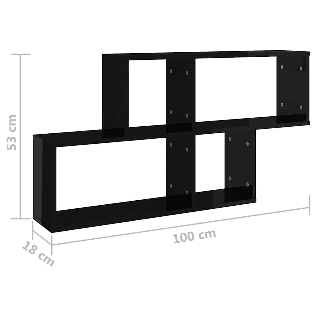 Wall Shelf Black High Gloss Display Cube Floating Storage Shelving Unit 100 x 18 x 53 cm