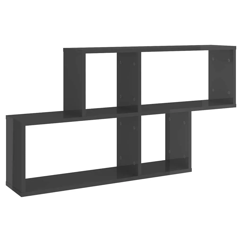 Wall Shelf Grey High Gloss Display Unit Floating Cube Storage 100 x 18 x 53 cm