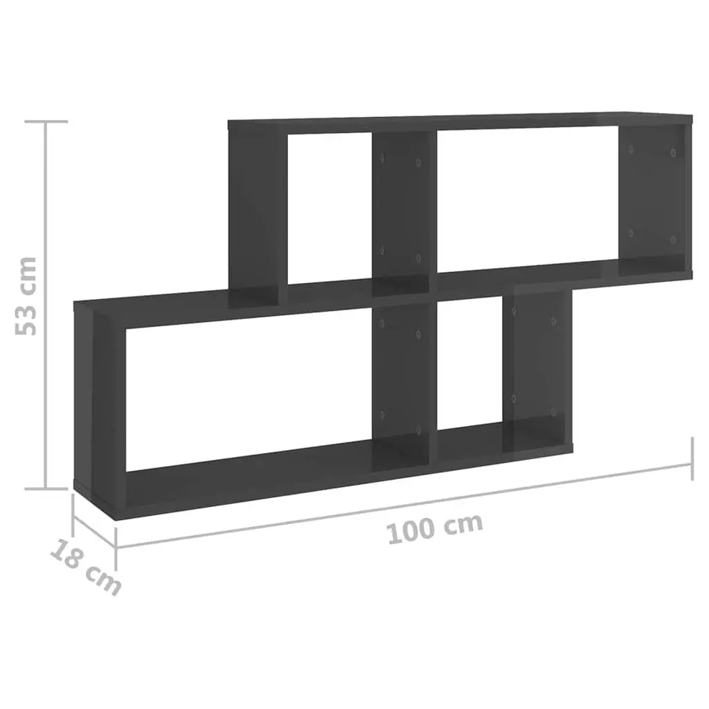 Wall Shelf Grey High Gloss Display Unit Floating Cube Storage 100 x 18 x 53 cm