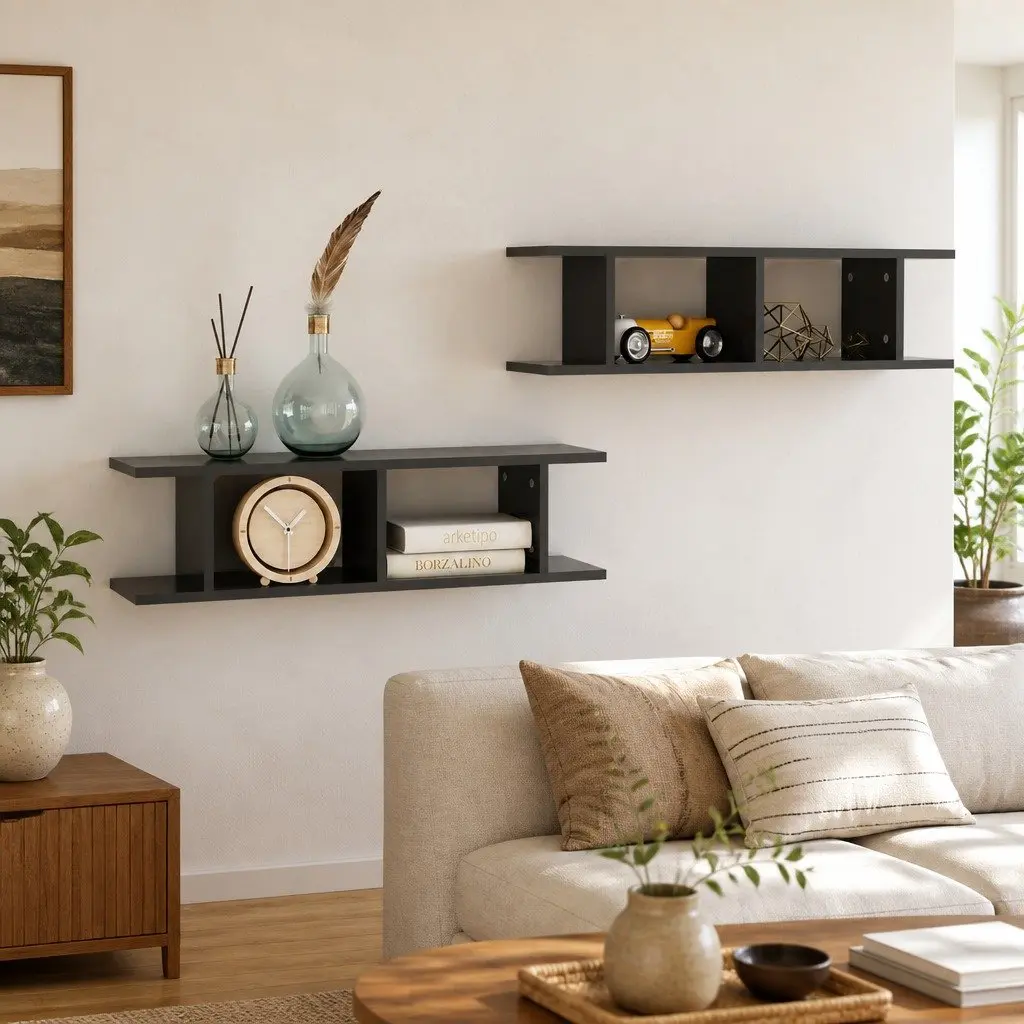 Grey Floating Cube Shelves for Display