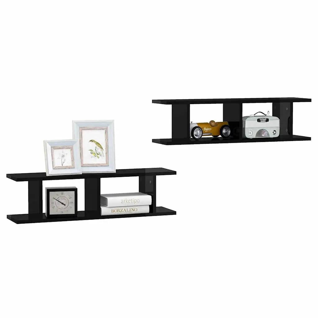 Wall Shelves 2 Piece Set Black Floating Display Cube Shelf Living Room Bedroom