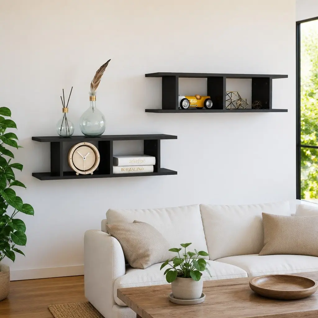 Grey Floating Shelves with Easy Installation