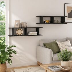 Wall Shelves 2 Pieces Grey Floating Display Cube Storage Bedroom Living Room