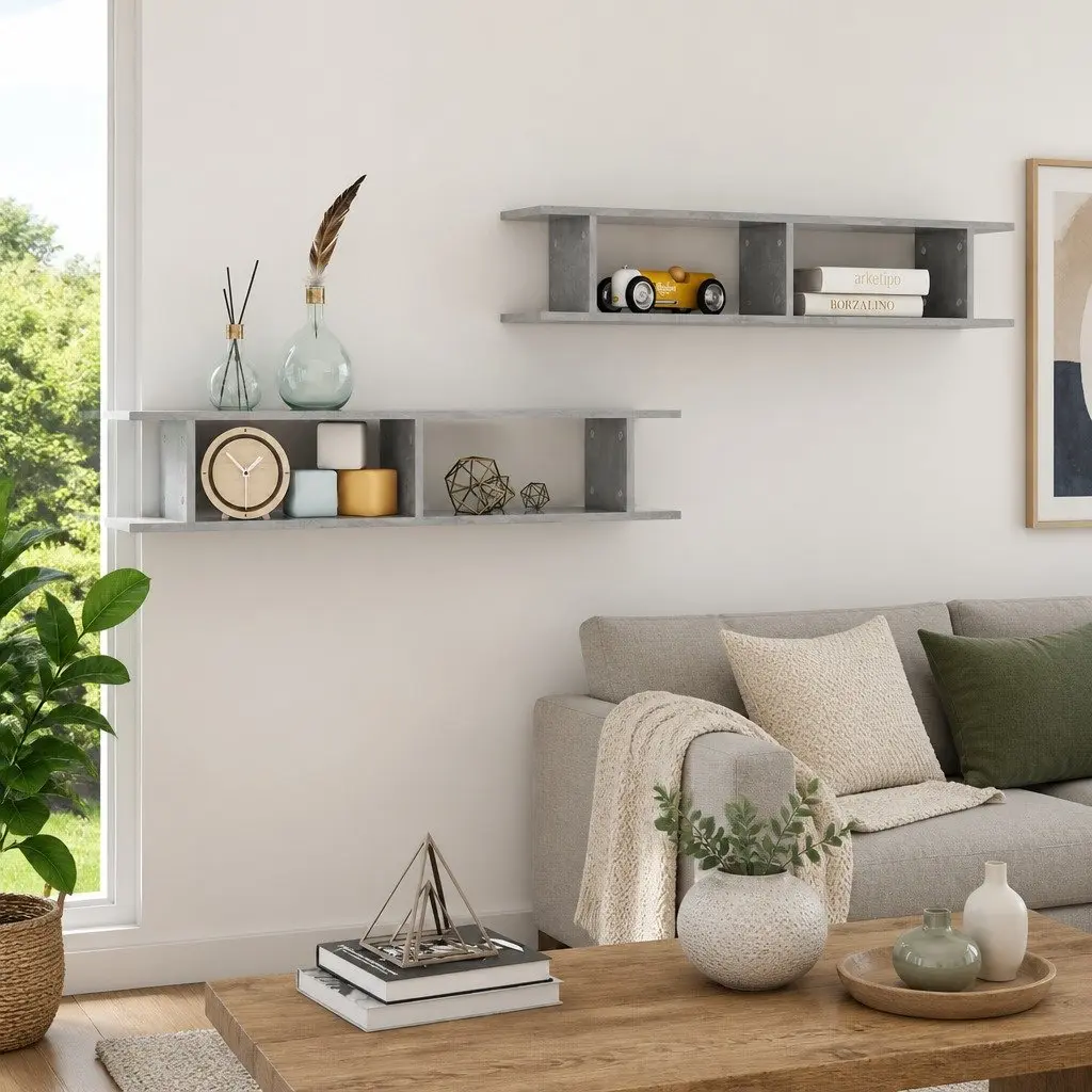 Wall Shelves 2 pcs Grey Cube Display Floating Storage Mounting System