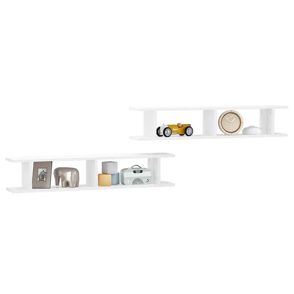 Wall Shelves 2 pcs White High Gloss Floating Display Cube Storage Living Room