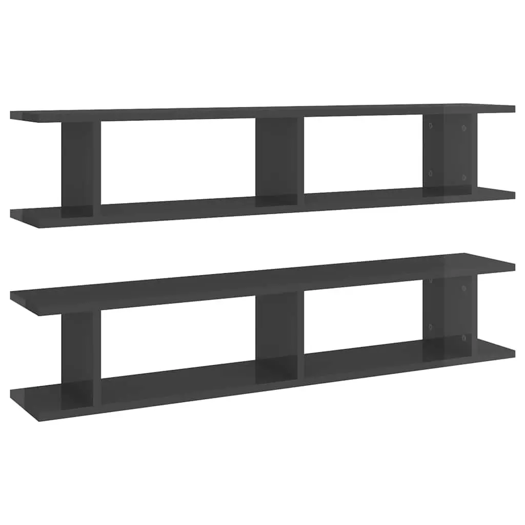 Wall Shelves Grey High Gloss Floating Shelf 2 Piece Living Room Bedroom