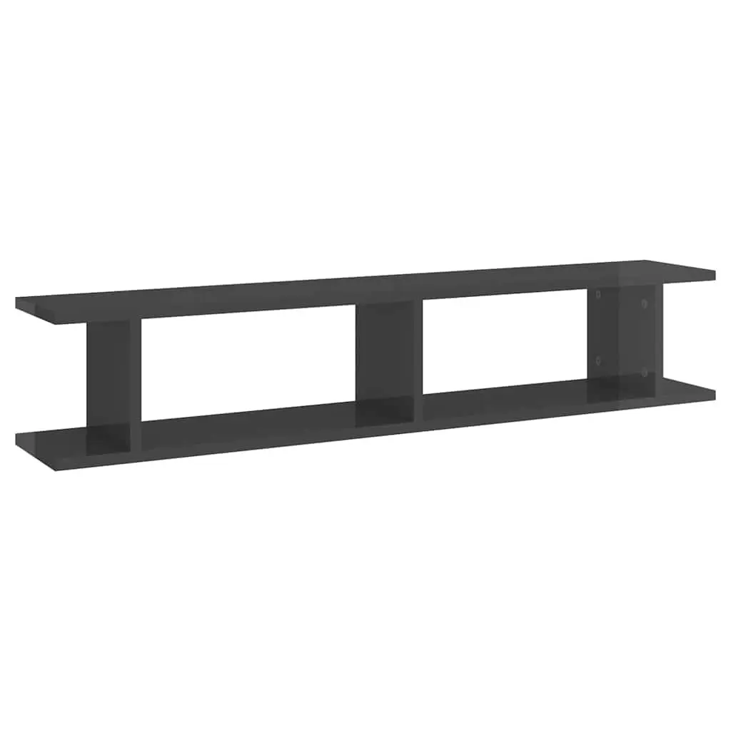 Wall Shelves Grey High Gloss Floating Shelf 2 Piece Living Room Bedroom