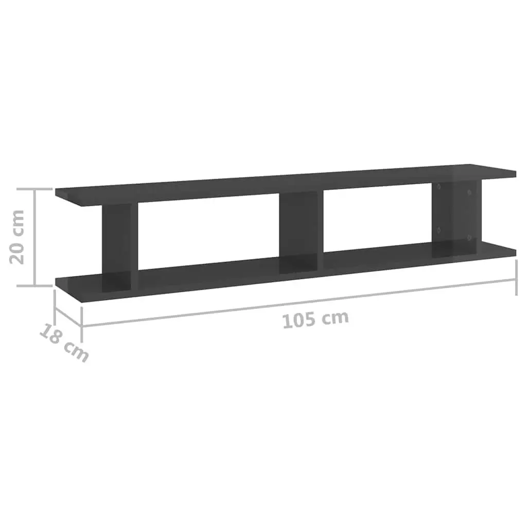 Wall Shelves Grey High Gloss Floating Shelf 2 Piece Living Room Bedroom