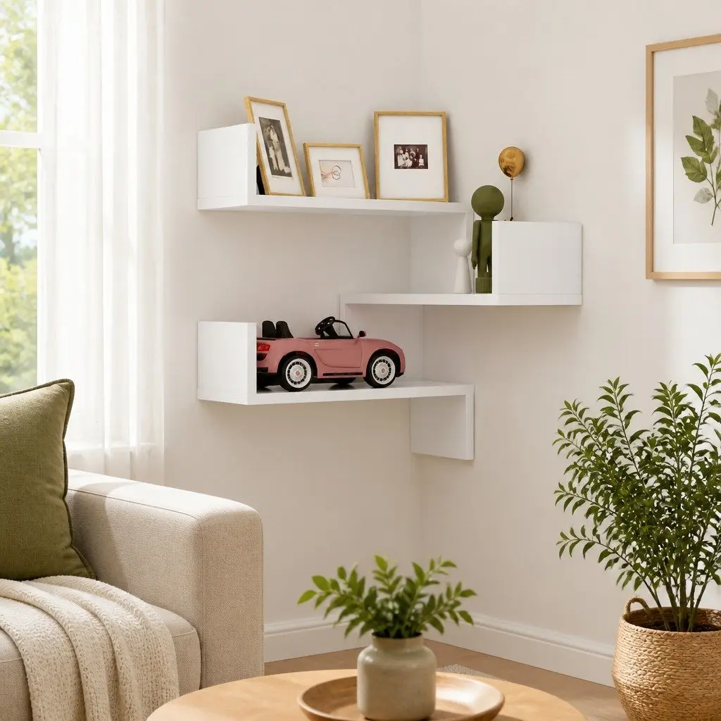 Wall Corner Shelf White Storage Display Unit Living Room 40 x 40 x 50 cm