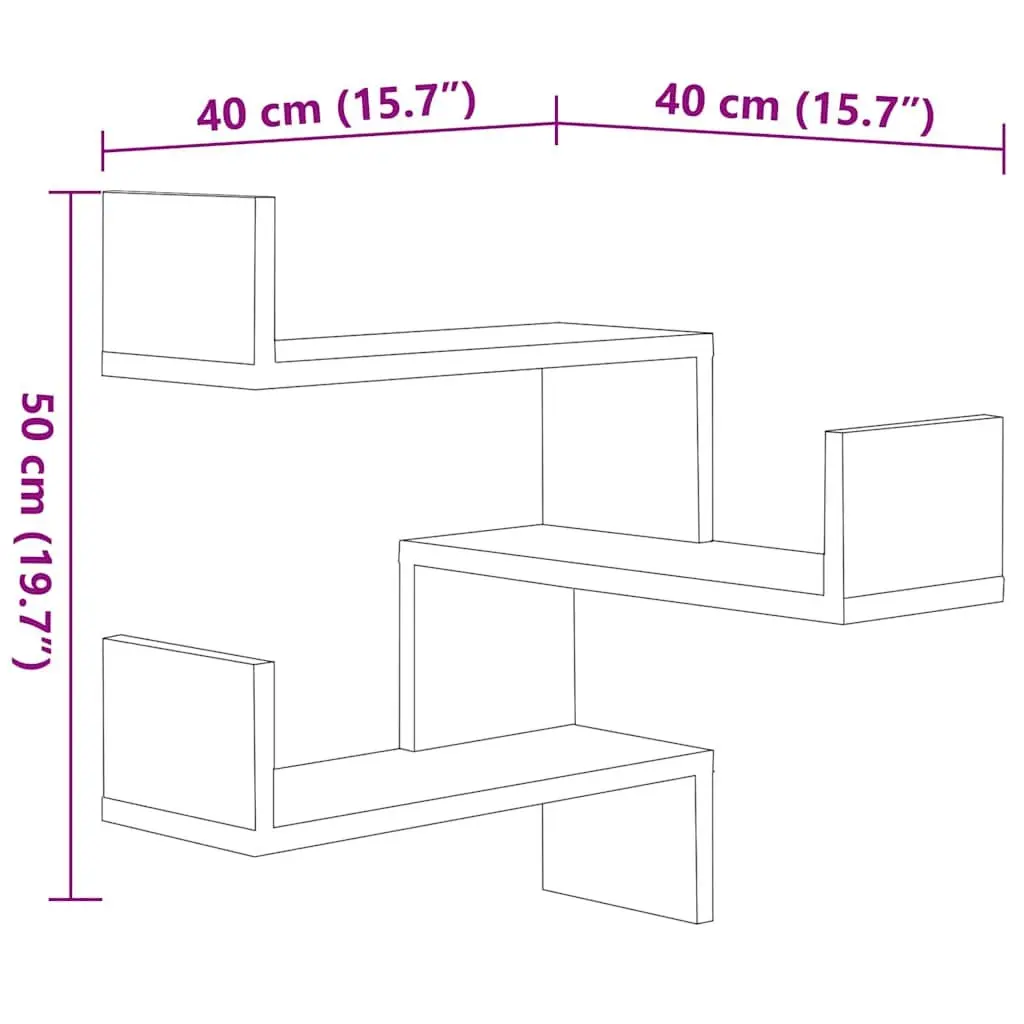 Wall Corner Shelves 2 pcs Black 40x40x50 cm Storage Display Floating Shelf