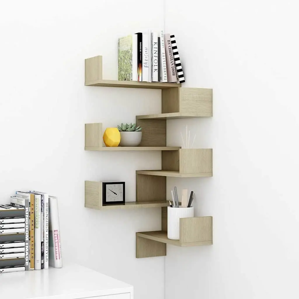 Wall Corner Shelves 2 pcs Brown Engineered Wood 40x40x50 cm Display Storage
