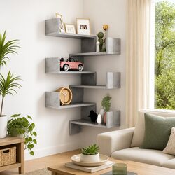 Durable and Stylish Grey Wall Corner Shelves - 2 pcs