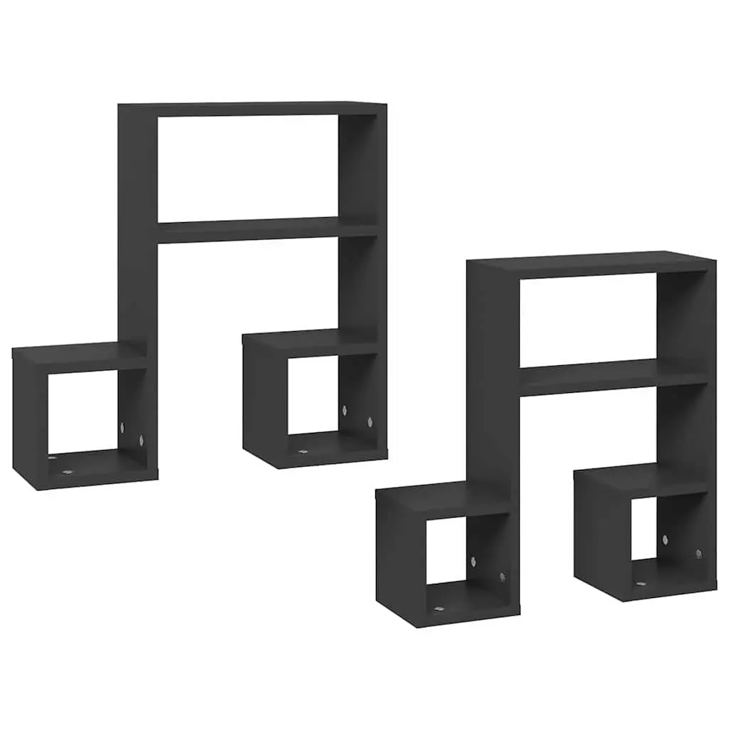 Wall Shelves 2 pcs Grey Music Note Design Bedroom Living Room Display Storage