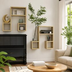 Wall Shelves 2 Pieces Music Note Shape Brown Storage Display Floating Shelf