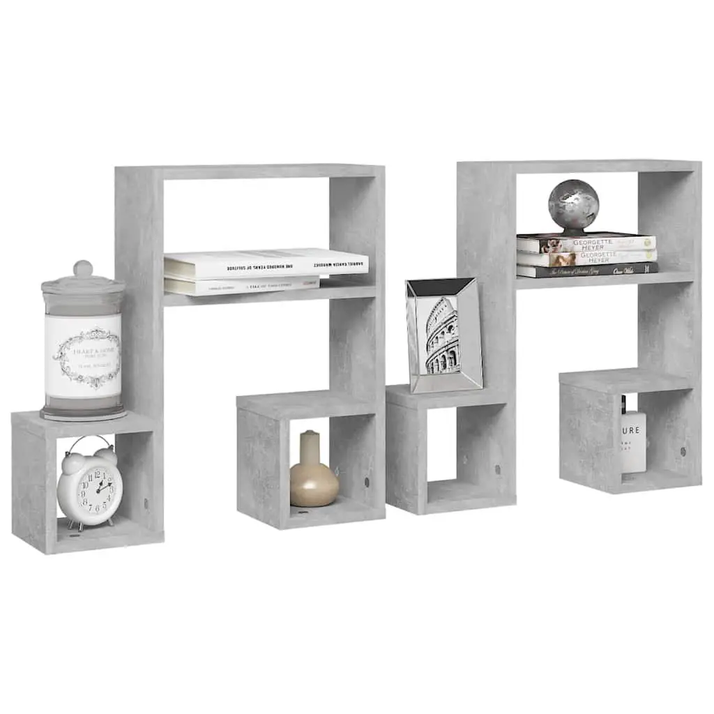 Wall Shelves Music Note Design Grey Set of 2 Hanging Floating Bedroom Living