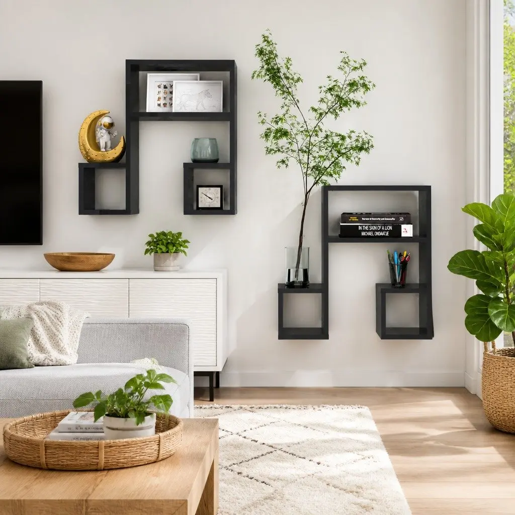 Music Note Wall Shelf Floating Storage Display Shelves 50x15x50 cm Black 2 Piece
