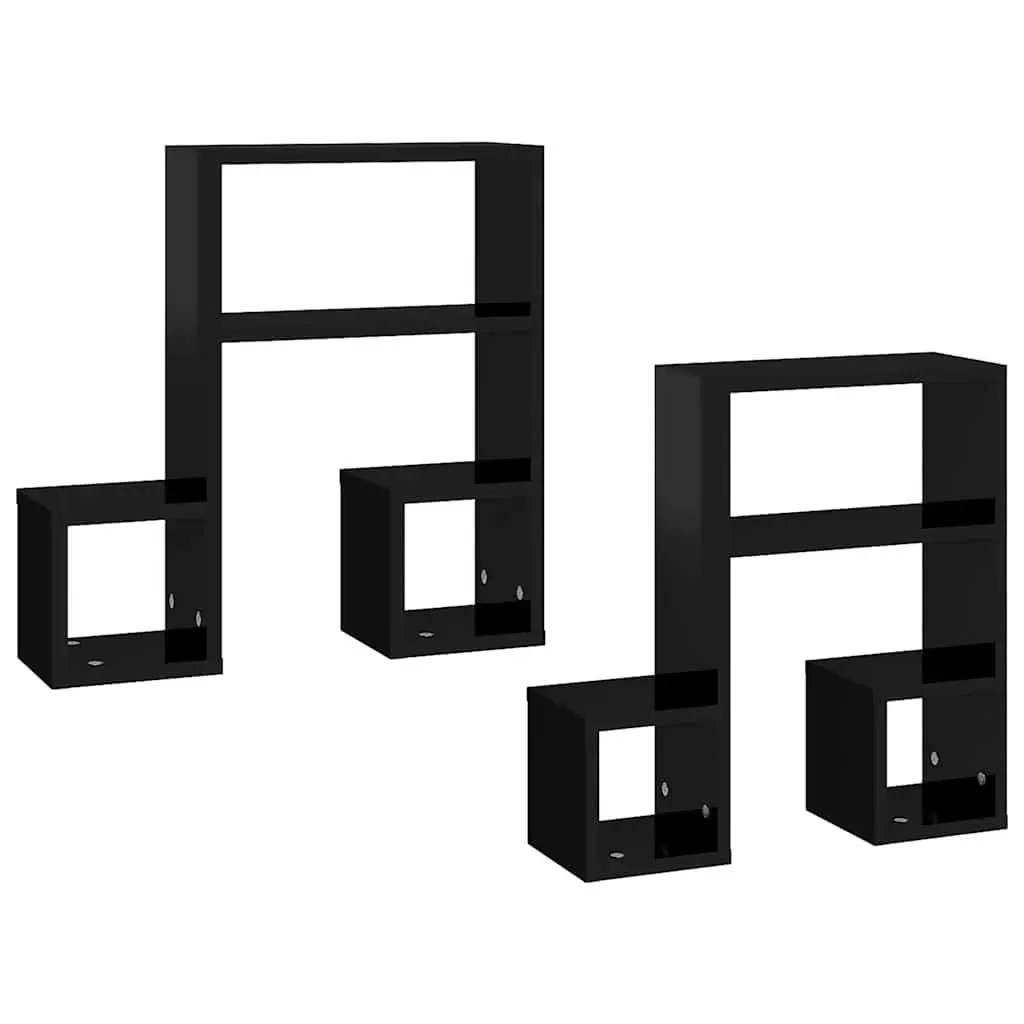 Music Note Wall Shelf Floating Storage Display Shelves 50x15x50 cm Black 2 Piece