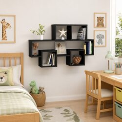 Car-Shaped Wall Shelf Black Open Compartments Storage Display Hanging Shelving