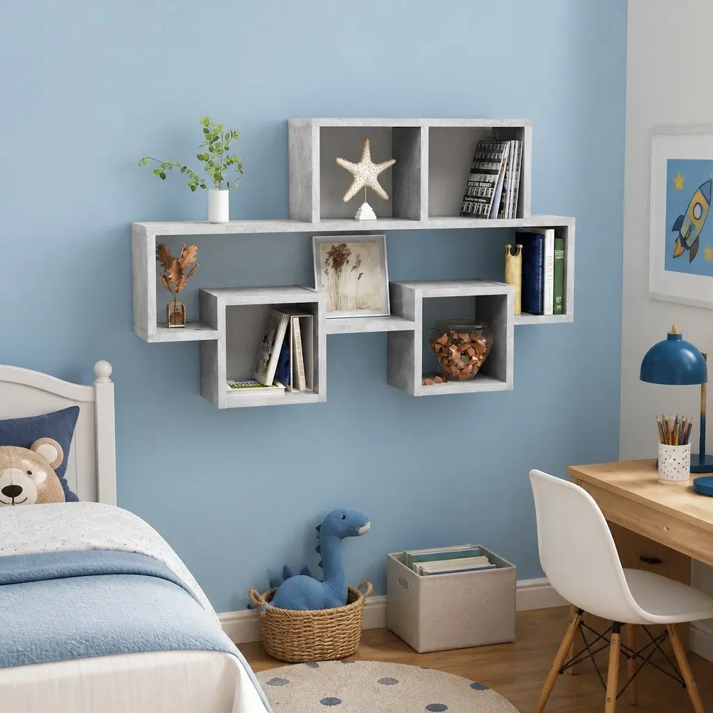 Car-Shaped Wall Shelf Storage Display Organiser Grey Engineered Wood 82L x 15W x 51H cm
