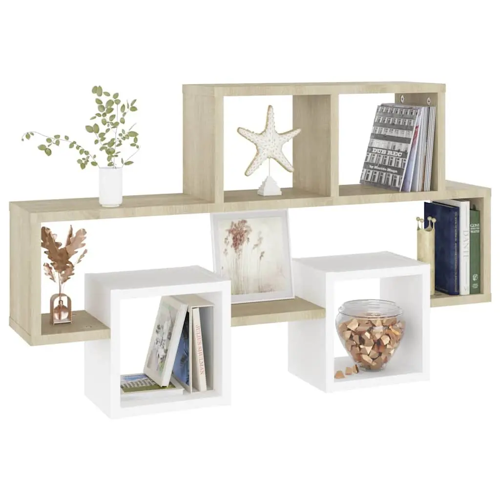 Car-Shaped Wall Shelf White Sonoma Oak Engineered Wood Storage Display Organizer