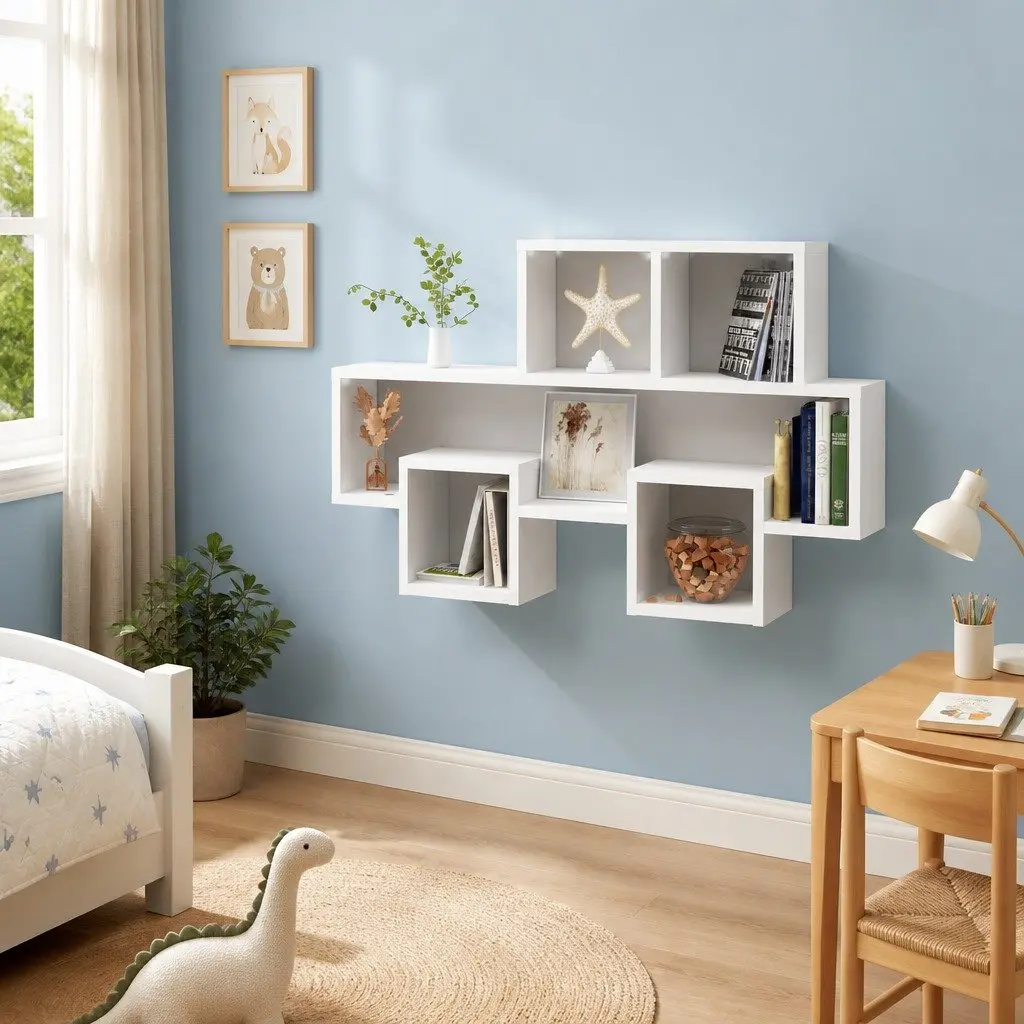Car-Shaped Wall Shelf Storage Display Organizer White Engineered Wood 82 x 15 x 51 cm