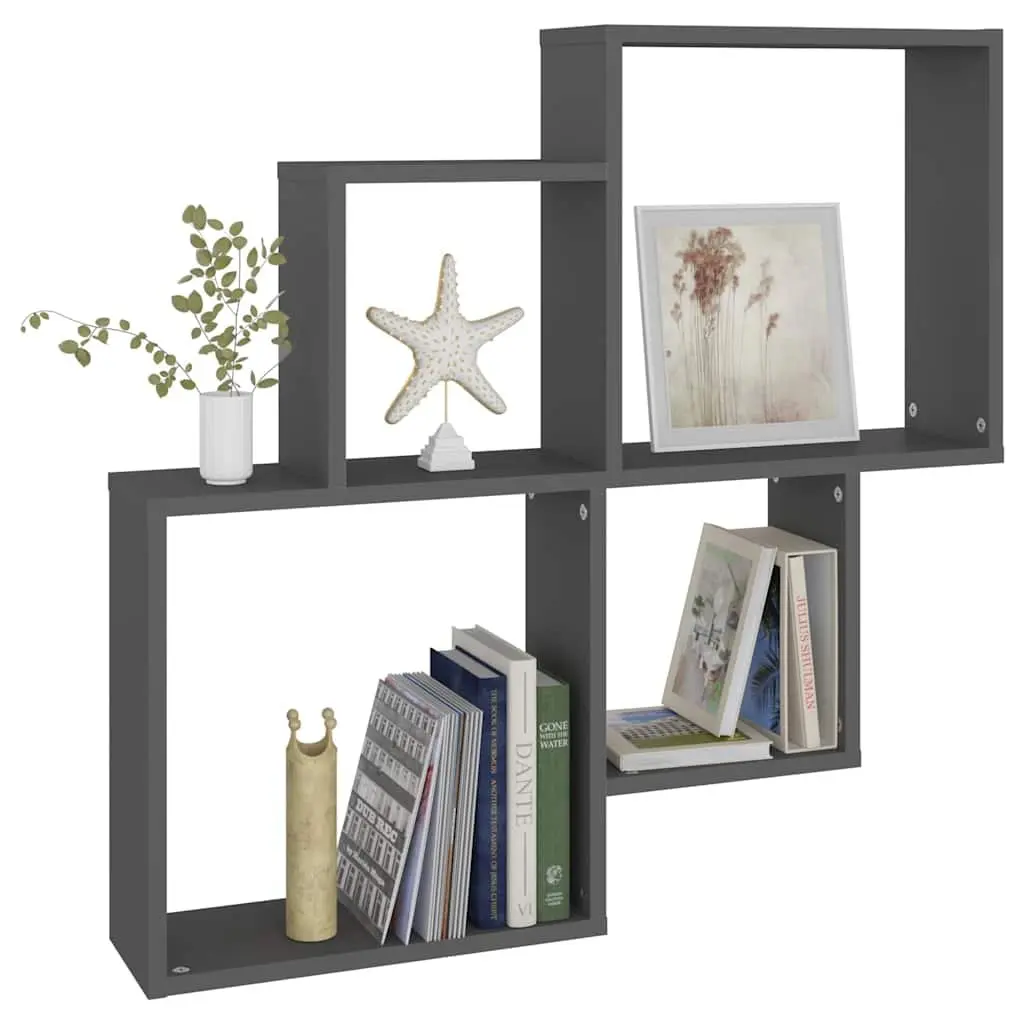 Wall Cube Shelf Grey Open Compartments Storage Display Hanging Shelving Unit