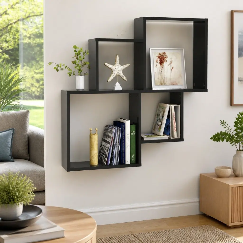 Grey Open Compartment Wall Cube Shelf